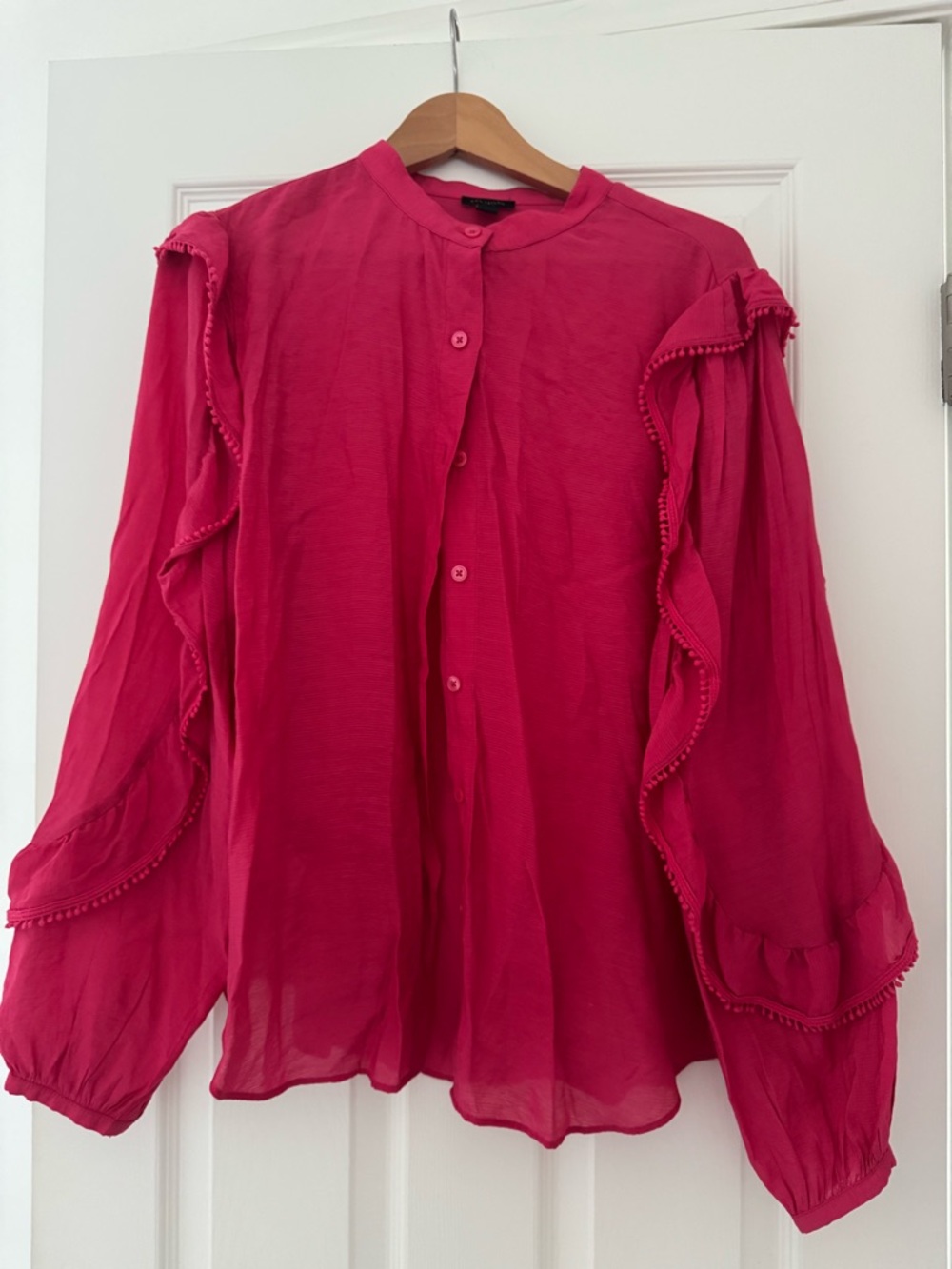 Ann Taylor Hot Pink Ruffle Button-Front Blouse